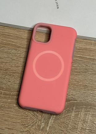 Чехол для iphone 11 pro max с magsafe, силикон с мягкой подкладкой silicone case matte neon 3. рожевий