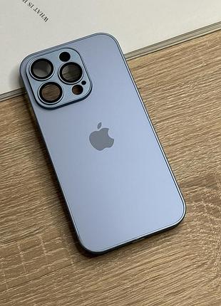 Стеклянный чехол для iphone 15 pro голубого цвета, закаленное матовое стекло с защитой камеры sierra blue