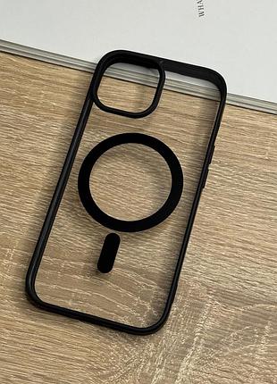 Чохол на iphone 14 з magsafe прозорий з чорними бортиками, ударостійкий tpu anti-drop