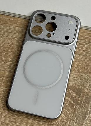 Чохол на iphone 15 pro срібний з магнітом магсейф white premium matte