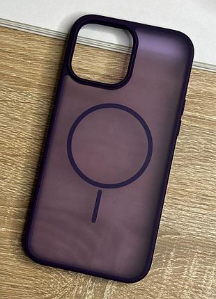 Чехол на iphone 13 pro max фиолетовый матовый с магнитами магсейф защищенный
