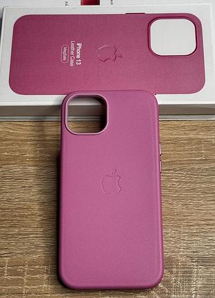Кожаный чехол на iphone 13 с логотипом apple и magsafe, противоударный с микрофиброй, розовый (polen color)