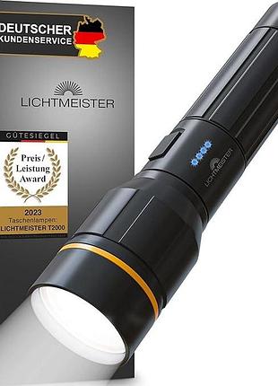 Светодиодный фонарик lichtmeister led taschenlampe mit akku lm t2000 сверхяркий ручной фонарь 5000 мач