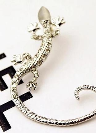 Сережка кафф ящерица серебристая