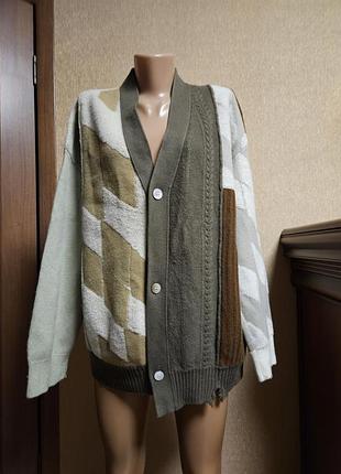 Дизайнерский кардиган croquis (100% extra fine merino wool) с перламутром / говяжьем. 
унисекс