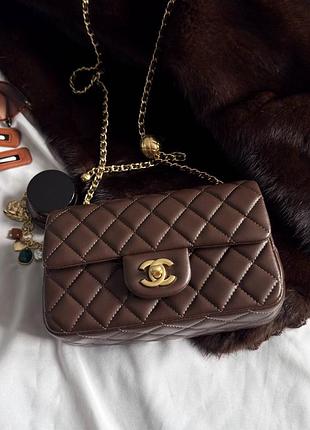 Chanel classic 1.55 small single flap in chocolate/gold