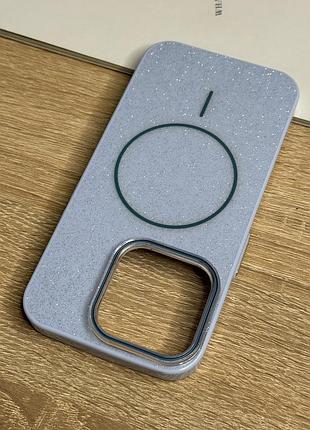 Чехол на iphone 15 pro голубой с блестками с магнитом магсейф