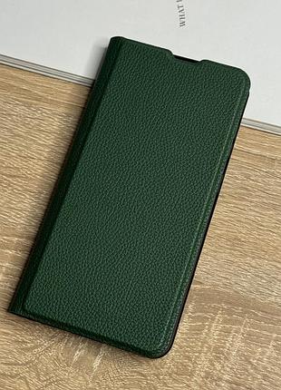 Шкіряний чохол книжка на samsung galaxy s24 plus темно-зеленого кольору leather design