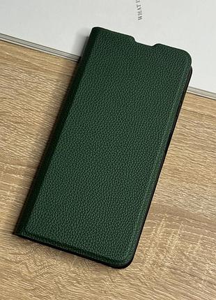 Шкіряний чохол книжка на samsung galaxy a14 темно-зеленого кольору leather design