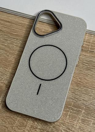 Чехол на iphone 17 серый с блестками с магнитом магсейф glitter case