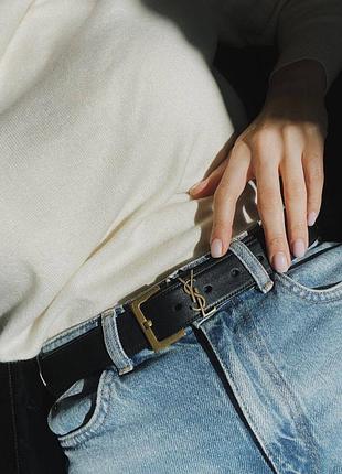 Ремінь пояс saint laurent чорні та замша коричневий