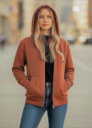 Женское худи primark xs на флисе с капюшоном и молнией, коричневое