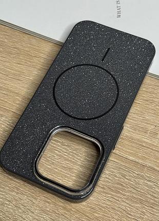 Чехол на iphone 15 pro черный с блестками с магнитом магсейф