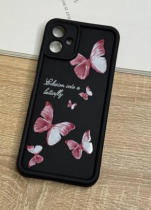 Силіконовий чохол на samsung galaxy a06, чорний протиударний з захистом камери butterfly design