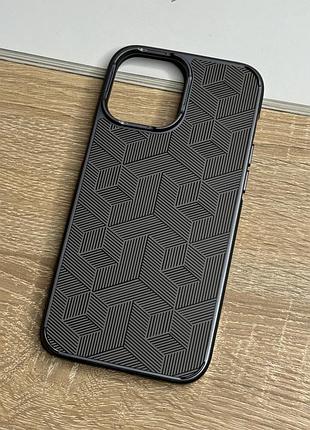Чехол на iphone 13 pro max серый с магнитом магсейф с геометрическим узором