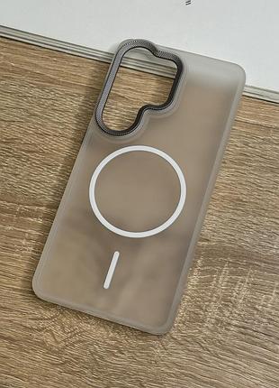 Чехол на samsung galaxy s26 ultra серый с магнитами магсейф антискользящие кнопки