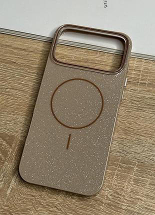Чохол на iphone 17 pro max бежевий з блискітками з магнітом магсейф glitter case