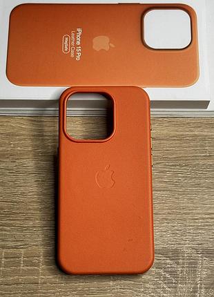 Уцінка (див. опиc). шкіряний чохол на iphone 15 pro з логотипом apple та magsafe, протиударний з мікрофіброю, помаранчевий