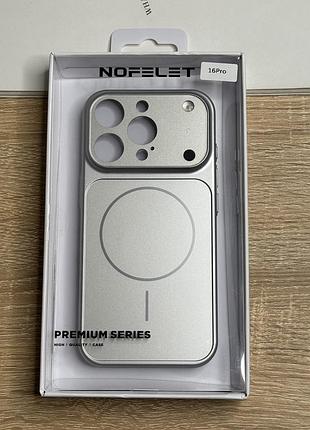 Чехол на iphone 16 pro серебряный с магнитами магсейф и линзами nofelet matte