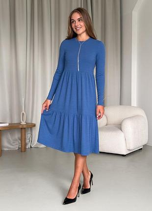 Свободное платье в рубчик синее merlini ано 7000001503 4xl/5xl