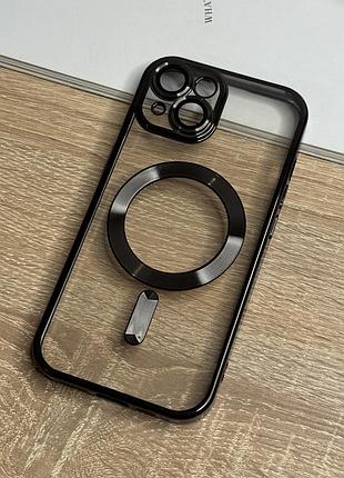 Чехол для iphone 15 силиконовый прозрачный с черным ободком и защитой камеры