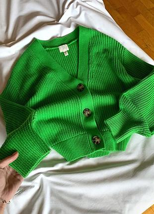Зелений бавовняний светр кардиган на ґудзиках h&m
