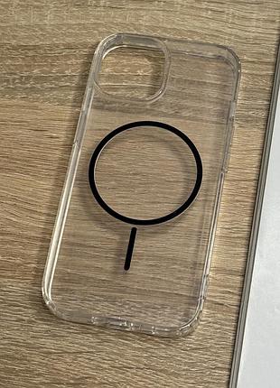 Прозорий чохол на iphone 15 ударозахищений магнітний magsafe black thin