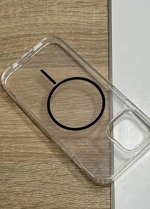 Прозрачный чехол на iphone 14 ударозащищенный магнитный magsafe crystal black thin