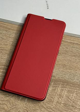 Кожаный чехол книжка на samsung galaxy s23 fe красного цвета leather design
