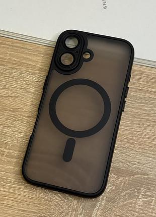 Чохол на iphone 16 чорний матовий з магнітом магсейф та захистом камери matte lens