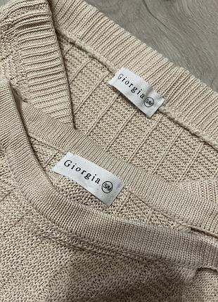 Шикарний бежевий зязаний костюм літній костюм трикотажний костюм теплий вʼязаний шерстяний 6