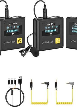 Компактный беспроводной петличный микрофон dw20 usb c 7ryms 2.4g dual с цифровым выходом