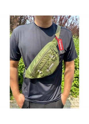 Поясная сумка бананка supreme черная зеленая
