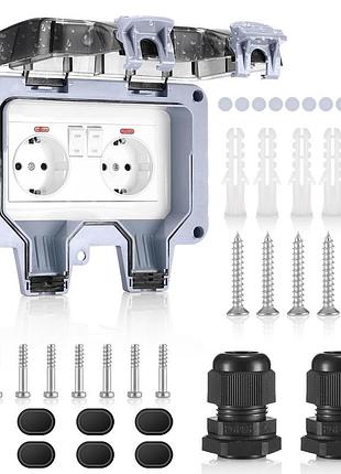 Внешняя двойная розетка 16х18см 220v weatherproof outdoor switched socket наружная розетка с защитой от влаги