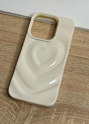 Чохол на iphone 15 pro силіконовий білий з об'ємним малюнком серце