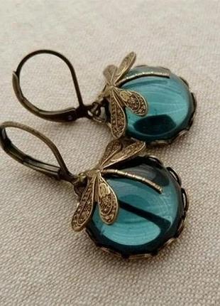 Серьги стрекоза, серьги, украшения, серьги синий