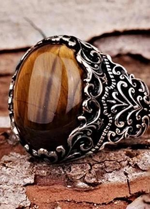 Перстінь око тигра сріблясте 23