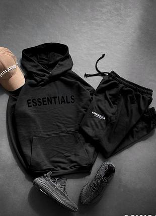 Чоловічий спортивний костюм essentials чорний молодіжний з капюшоном | комплект чоловічий худі і штани (b)