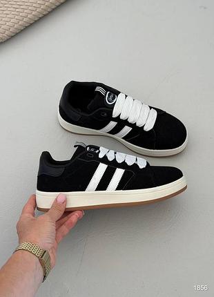 Стильные кроссовки черные из натурального нубука