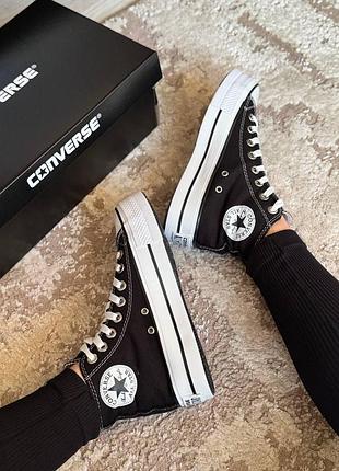 Женские кеды converse run star высокие черные на платформе кроссовки конверсы текстиль 40-25.5 (bon)