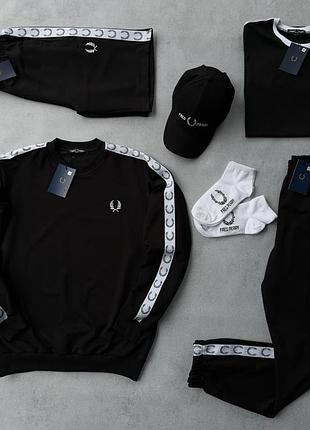 Мужской набор fred perry 6в1 свитшот + штаны + шорты + футболка + кепка черный фред перри m (b)