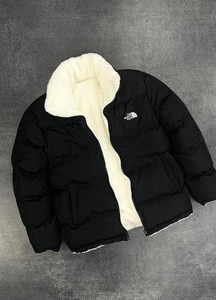 Мужская зимняя куртка the north face без капюшона черная до -25°c на овчине двухсторонняя пуховик зе норд фейс (b)