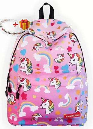Яркий молодежный розовый рюкзак для девушек с модным принтом единорогом unicorn pink