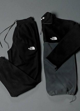 Чоловічий зимовий спортивний костюм the north face темно-сірий флісовий комплект зе норт фейс плюшевий xl (b)