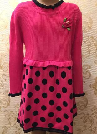 Платье трикотажное розовое в горох. теплое. размер рост 120  130  150  160