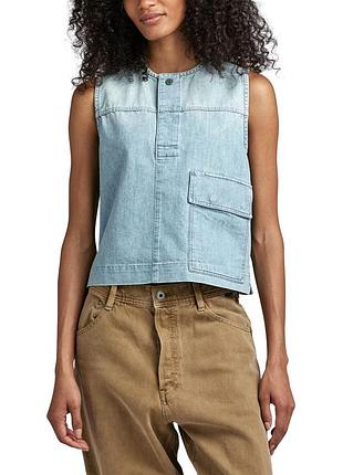 Женская голубая джинсовая рубашка без рукавов жилет g-star raw оригинал | worker cropped sleeveless shirt sun faded cadet blue | новые