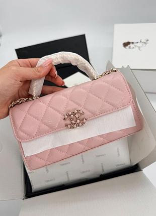 Chanel mini flap top handle bag caviar leather pink