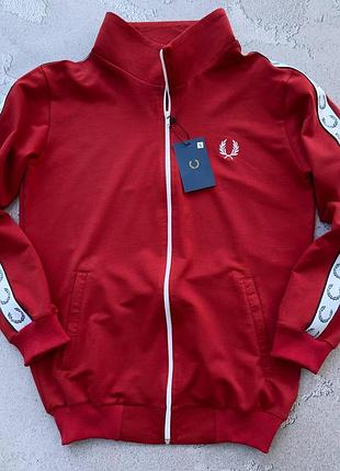 Мужская олимпийка fred perry бордовая с лампасами кофта фред пери на молнии без капюшона xl (b)