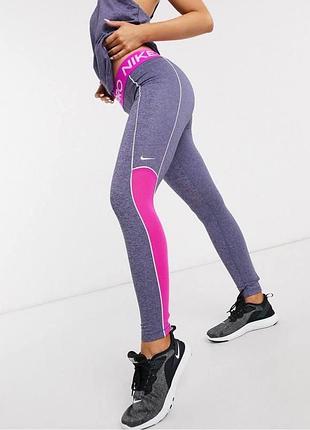 Фіолетові спортивні лосини з високою посадкою в принт від nike pro розмір м лосины лосіни