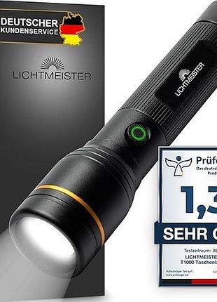 Ліхтарик lichtmeister led taschenlampe mit akku lm_t1000 світлодіодний ручний ліхтарик 4000 ма·год